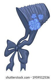 Retro headwear with bows and blooming flowers decoration. Isolated vintage hat for women, cap with straps and ribbons for adjustment and adornment. Trends and old fashion. Vector in flat style