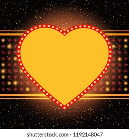 Retro heart banner on stage with spotlight effect background. Vector illustration