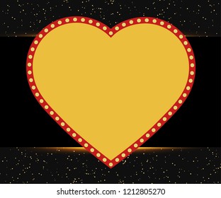 Retro heart banner on stage with spotlight effect background. Vector illustration