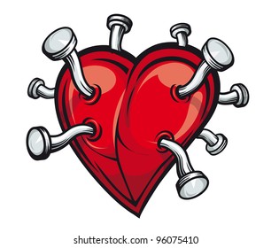 Retro heart with bent nails for tattoo or mascot design. Jpeg version also available in gallery.