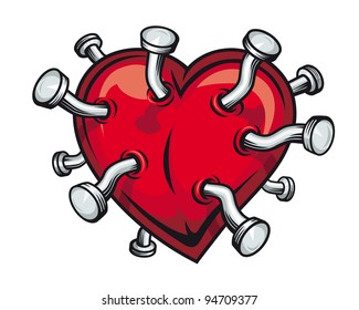 Retro heart with bent nails for t-shirt or mascot design. Jpeg version also available in gallery