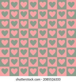 Retro heart check seamless repeat pattern. Fun, romantic vector love sign all over surface print.