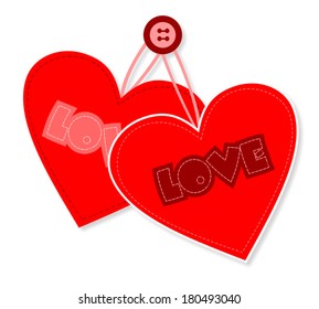 Retro heart design with stitches and button. Stitched love.