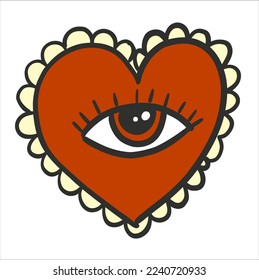 Retro heart with eye isolated on white. Vector