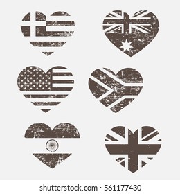 Retro heart flags isolated on light background, vector illustration.
