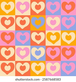 Retro Heart Grid in Bright Colors pattern design