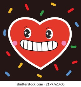 Retro heart illustration. Cute cartoon heart, vector illustration in flat style.