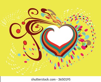 retro heart with ornament and colorful halftone pattern