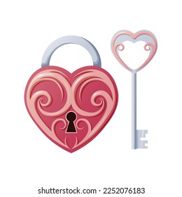 Retro heart shaped lock key, great design for any purposes. Vector isolated icon. Vector isolated collection. Vintage retro. Padlock, lock. Love icon.