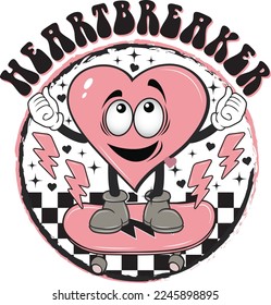 Retro Heartbreaker With Heart Cartoon For Valentine