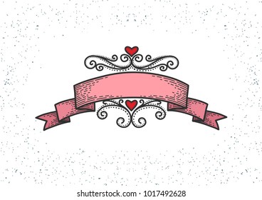 Retro hearts, red ribbon
