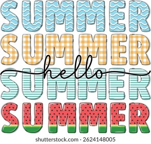Retro Hello Summer t-shirt Design, Retro Summer Design, retro t-shirt design, beach, aloha, salty, sunset, sun, watermelon, Hello summer, summer vibes
