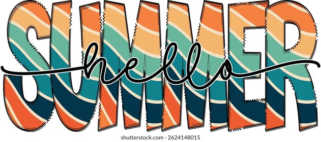 Retro Hello Summer t-shirt Design, Retro Summer Design, retro t-shirt design, beach, aloha, salty, sunset, sun, watermelon, Hello summer, summer vibes