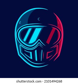 Retro Helmet Fullface Line. Pop Art logo. Colorful design with dark background. Abstract vector illustration. Isolated black background for t-shirt, poster, clothing, merch, apparel, badge design