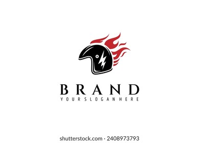 Retro helmet logo with flame variations in flat template design vector
