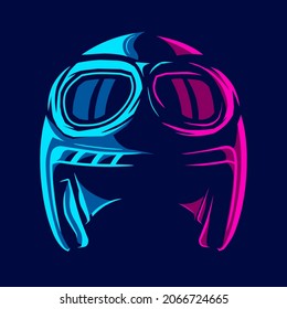 Retro helmet vintage half face adventure line neon art potrait logo colorful design with dark background. Abstract vector illustration.Isolated black background for t-shirt, poster, clothing, merch