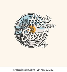 retro High wave surf time summer beach typography t shirt design