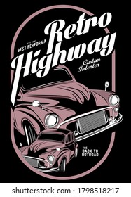 retro highway, super classic car illustration