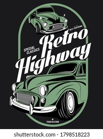 retro highway, super classic car illustration