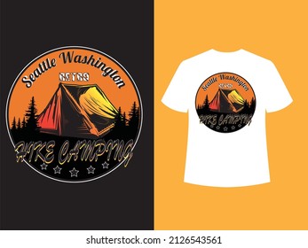 retro hike camping adventure t-shirt design vector template with mockup