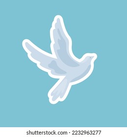 Retro hippie badge dove vector illustration. Sticker or patch with dove on blue background. Hippie, peace, music, love, accessories concept