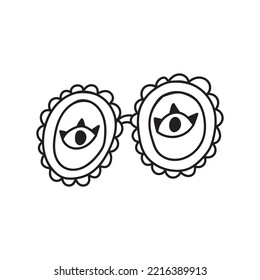 Retro hippie glasses hand drawn. Nice nostalgic vintage. Doodle style. Line art design element. Vector black and white illustration isolated on white background. Tattoo sketch.