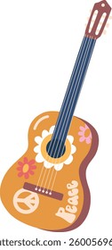 Retro hippie guitar vector illustration