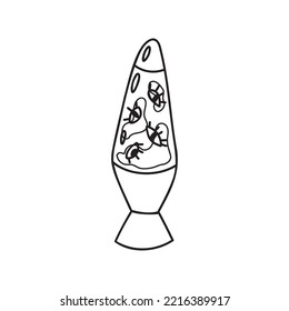 Retro hippie lava lamp with eyes hand drawn. Nice nostalgic vintage. Doodle style. Line art design element. Vector black and white illustration isolated on white background.