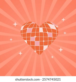 Retro hippie romantic heart. Groovy design element for Valentines day. Vector illustration