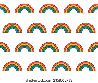 Retro hippie seamless pattern, rainbow, vector. Rainbow on a white background.