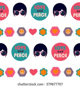 retro hippie seamless vector pattern