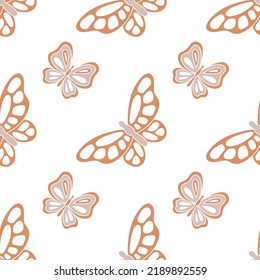 Retro hippie summer groovy butterfly. Vector seamless pattern. Boho natural retro colours butterflies.