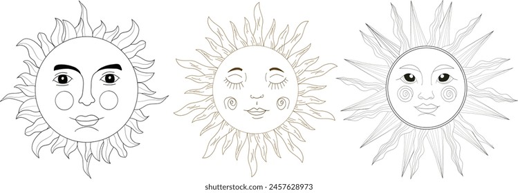 Retro 60’s Hippy Sunshine psychedelic Art Illustration. Vintage boho sun