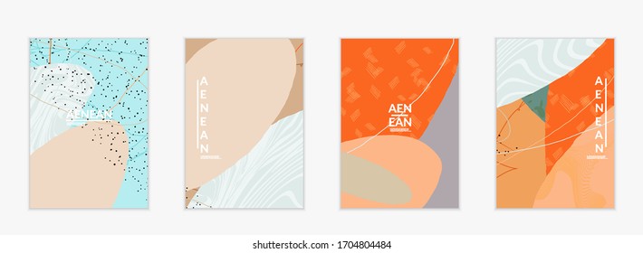 Retro hipster art print or poster design. Wavy motley shapes. Overlapping hand drawn texture. Stripes, dots and scribbles create exotic tropical background. Natural organic colors.