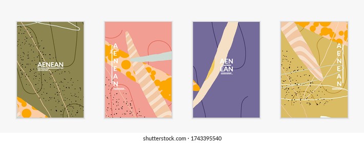 Retro hipster art print or poster design. Wavy motley shapes. Overlapping hand drawn texture. Stripes, dots and scribbles create exotic tropical background. Natural organic colors.