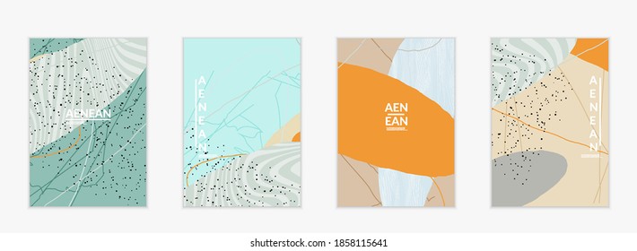 Retro hipster art print or poster design. Wavy motley shapes. Overlapping hand drawn texture. Stripes, dots and scribbles create exotic tropical background. Natural organic colors.