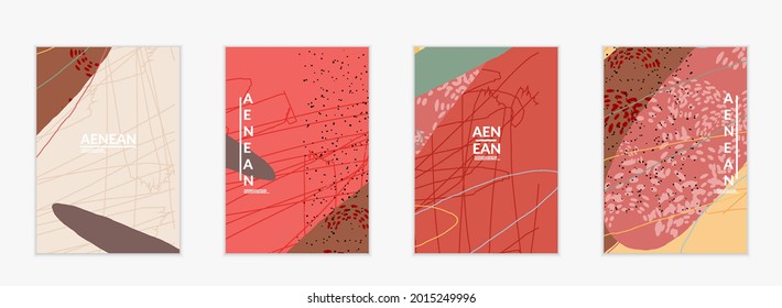 Retro hipster art print or poster design. Wavy motley shapes. Overlapping hand drawn texture. Stripes, dots and scribbles create exotic tropical background. Natural organic colors.