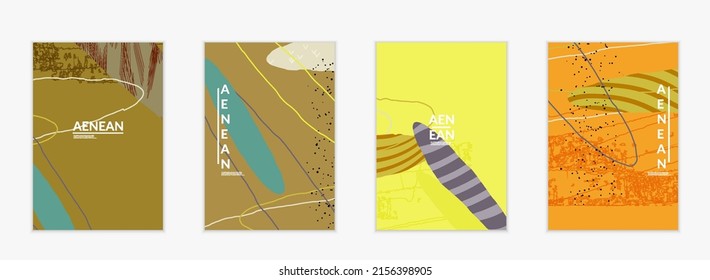 Retro hipster art print or poster design. Wavy motley shapes. Overlapping hand drawn texture. Stripes, dots and scribbles create exotic tropical background. Natural organic colors.