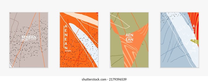 Retro hipster art print or poster design. Wavy motley shapes. Overlapping hand drawn texture. Stripes, dots and scribbles create exotic tropical background. Natural organic colors.