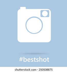 Retro hipster camera icon and hashtag