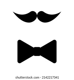 Retro hipster icon with mustache bow tie icon. Vintage retro art style. Old design. Vector illustration. stock image.