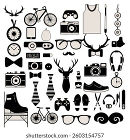 Retro hipster icons and elements for vintage design and decor