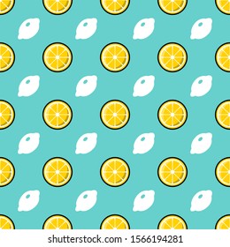 Retro hipster illustration with lemon pattern for print design. Yellow lemon vector. Textile design, fabric. Summer seamless pattern design. Vector texture. Vector nature green background