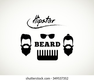 retro, hipster logo with beard and mustache