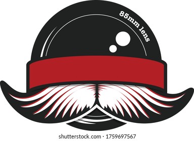 A retro hipster logo of a lens with a mustache.
