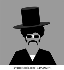 retro hipster man with top hat and sunglasses