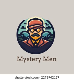Plantilla de diseño del logotipo vectorial del hombre hipster retro. Ilustración del hombre hipster. detective con gorra y gafas
