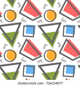 Retro and hipster memphis geometric line shapes seamless patterns 