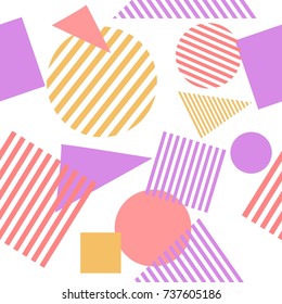 Retro and hipster memphis geometric line shapes seamless patterns 