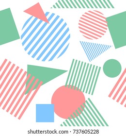 Retro and hipster memphis geometric line shapes seamless patterns 